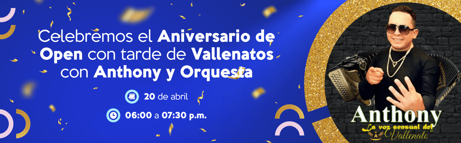 Celebremos el Aniversario Tarde de Vallenatos con Anthony y Orquesta